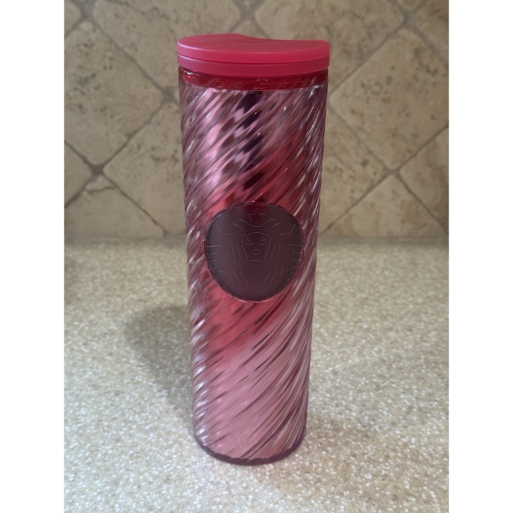Starbucks Christmas 22 Metallic Pink Ribbed Siren Logo Cold Cup Tumbler Lid 16oz